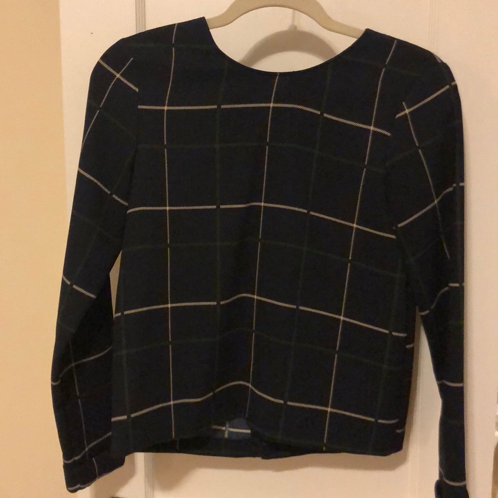 Plaid zip back blouse